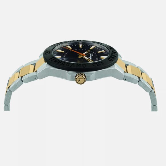 Ferragamo Black Face Mens 43mm Two Tone Watch! WOW - Picture 2 of 4